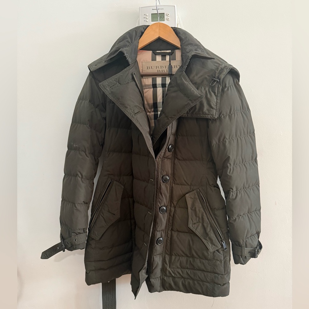 Burberry Olive Green Coat with Classic Plaid Lining
